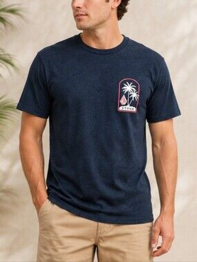 Volcom Men’s Navy Graphic T-Shirt with Palm Patch Size Medium